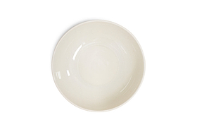 The Edo Pasta Bowl - Terracotta by nkuku is displayed centered on a white background. Its off-white ceramic has a smooth, glossy finish and minimalist, unadorned design, showcasing light reflections for an elegant look.