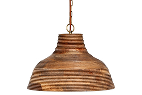 Nadi Grooved Wood Pendant - Natural & Antique Brass