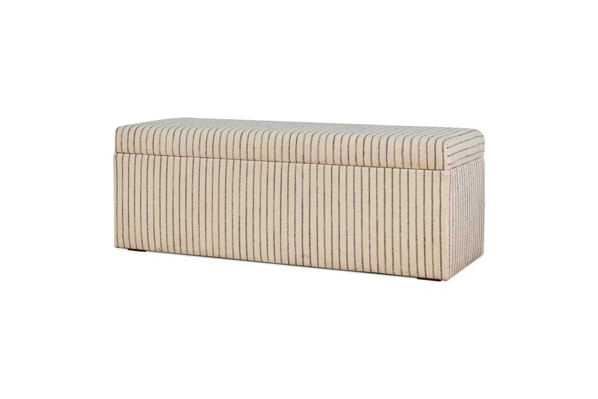 Sanja Stripe Cotton & Linen Upholstered Storage Bench - Grey