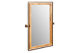 The Mar Swivel Wall Mirror by nkuku features an antique brass and natural wood frame with left-side hinges, allowing it to swing open like a window—adding a unique, functional touch to any space.
