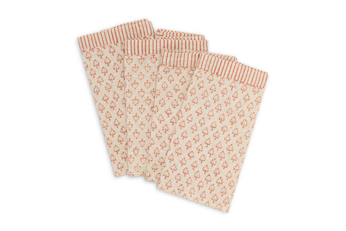 Peplu Block Print Napkin - Terracotta - (Set of 4)-KITCHEN & DINING ACCESSORIES-Nkuku