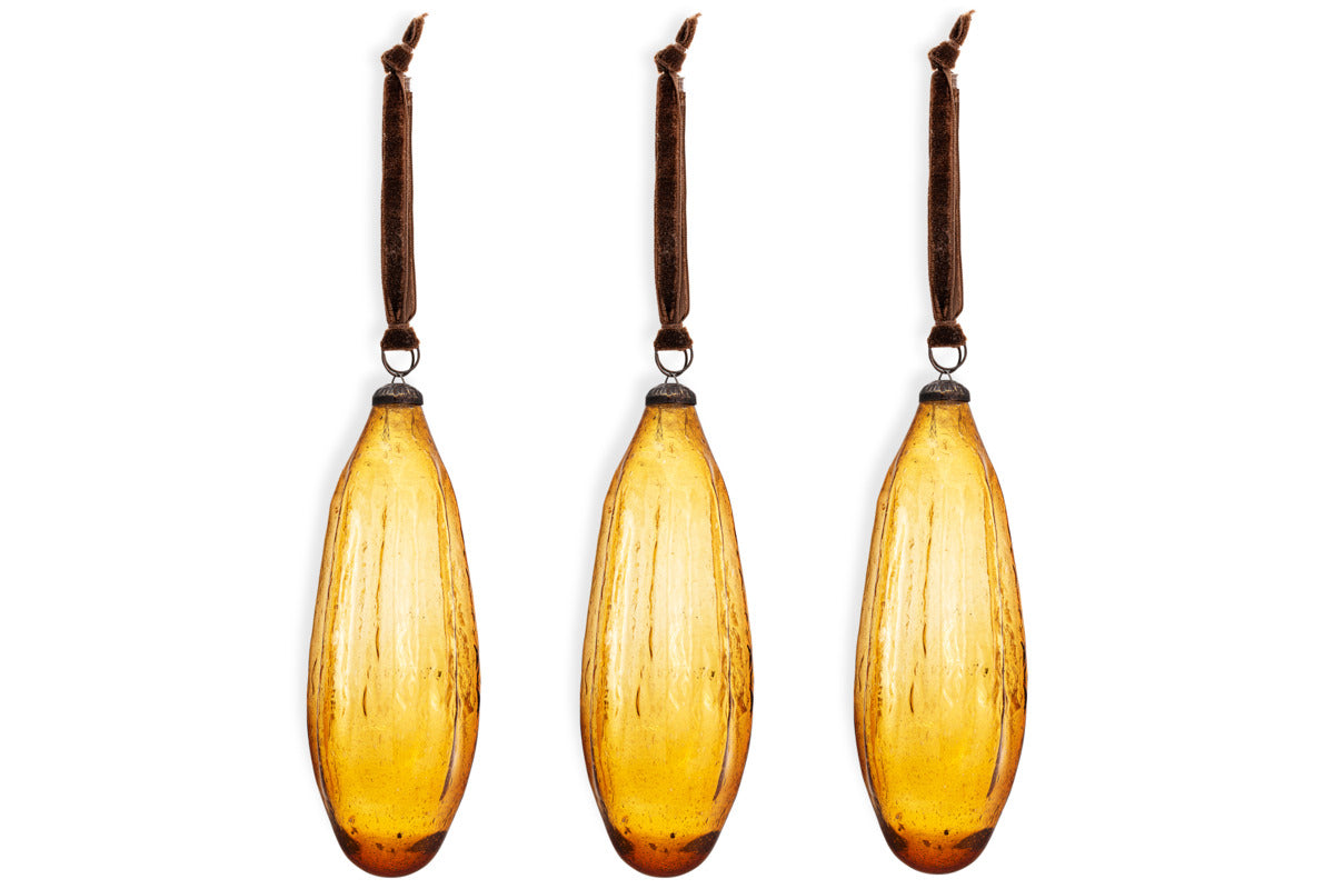 Supara Baubles - Ochre - (Set of 3)-CHRISTMAS DECORATIONS-Nkuku