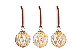 Bayana Woven Baubles - Natural & Clear - (Set of 3)-CHRISTMAS DECORATIONS-Nkuku