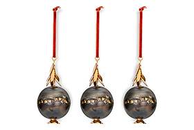 Kalira Baubles - Black & Brass - (Set of 3)-CHRISTMAS DECORATIONS-Nkuku