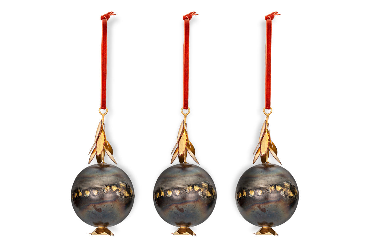 Kalira Baubles - Black & Brass - (Set of 3)-CHRISTMAS DECORATIONS-Nkuku