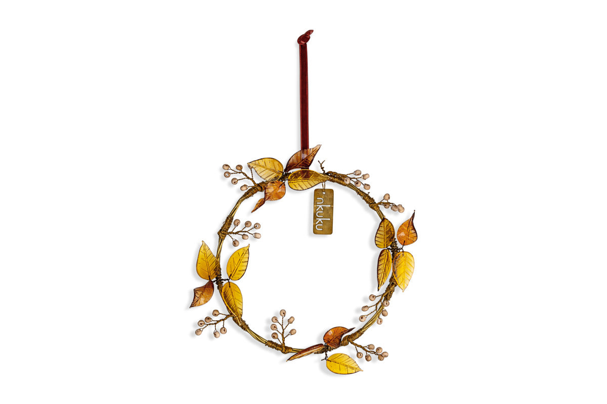 Parili Glass Wreath - Small - Ochre - Small-CHRISTMAS DECORATIONS-Nkuku
