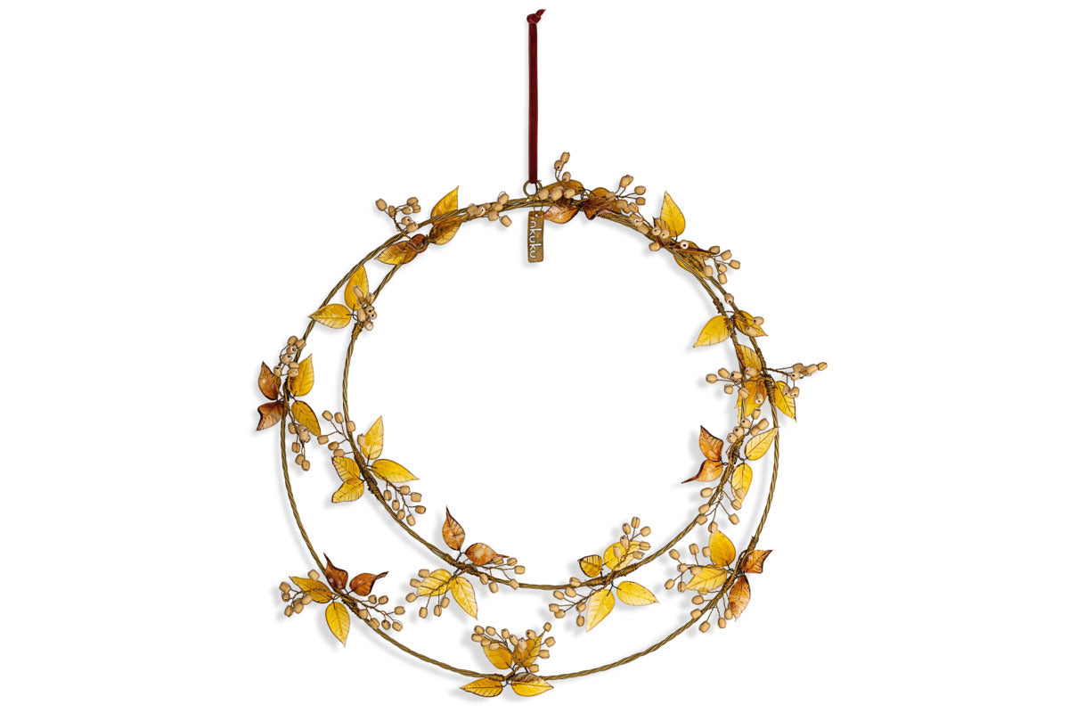 Parili Glass Wreath - Large - Ochre - Large-CHRISTMAS DECORATIONS-Nkuku