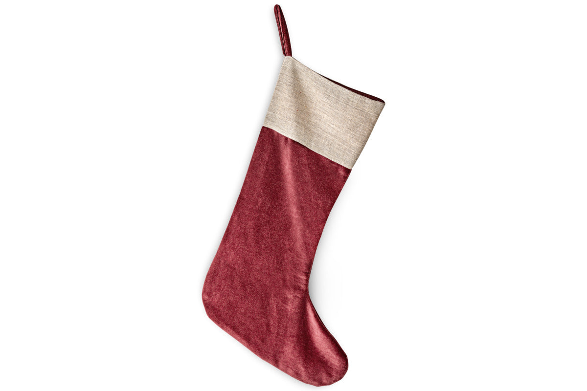 Karru Cotton Velvet Stocking - Red-CHRISTMAS DECORATIONS-Nkuku