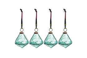 Tamti Baubles - Teal Crackle - (Set of 4)-CHRISTMAS DECORATIONS-Nkuku