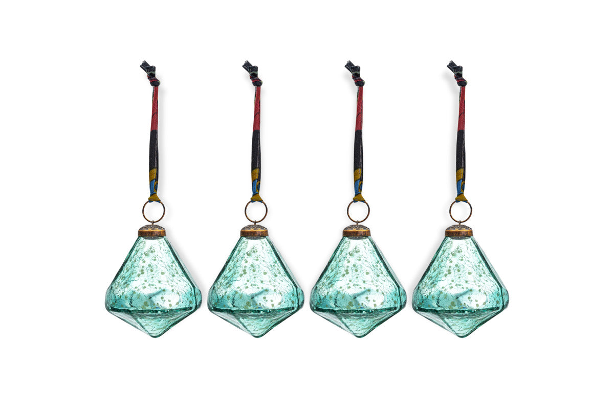 Tamti Baubles - Teal Crackle - (Set of 4)-CHRISTMAS DECORATIONS-Nkuku