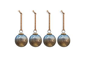 Pasali Baubles - Blue Smoke - (Set of 4)-CHRISTMAS DECORATIONS-Nkuku