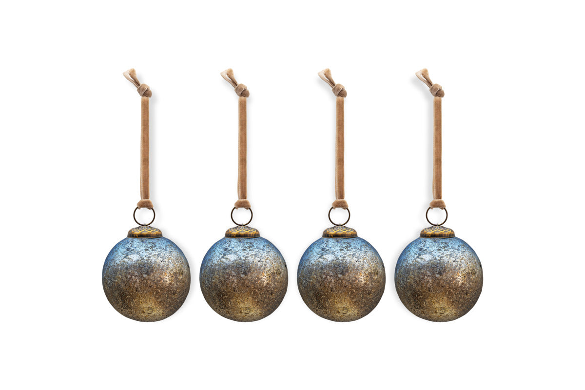 Pasali Baubles - Blue Smoke - (Set of 4)-CHRISTMAS DECORATIONS-Nkuku