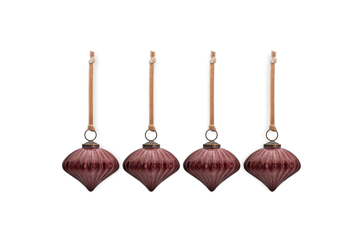 Nagala Baubles - Merlot - (Set of 4)-CHRISTMAS DECORATIONS-Nkuku