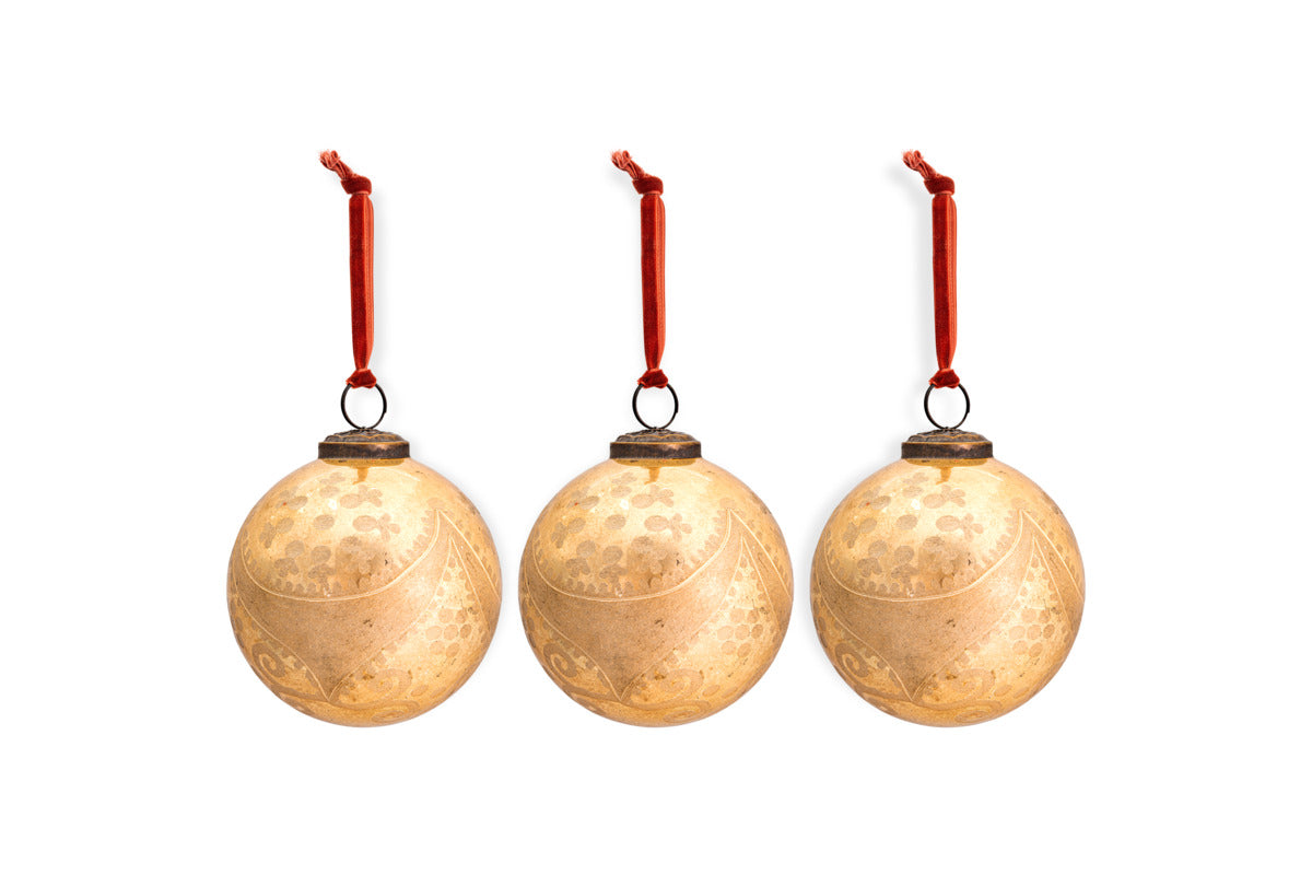 Kecci Baubles - Antique Champagne - (Set of 3)-CHRISTMAS DECORATIONS-Nkuku