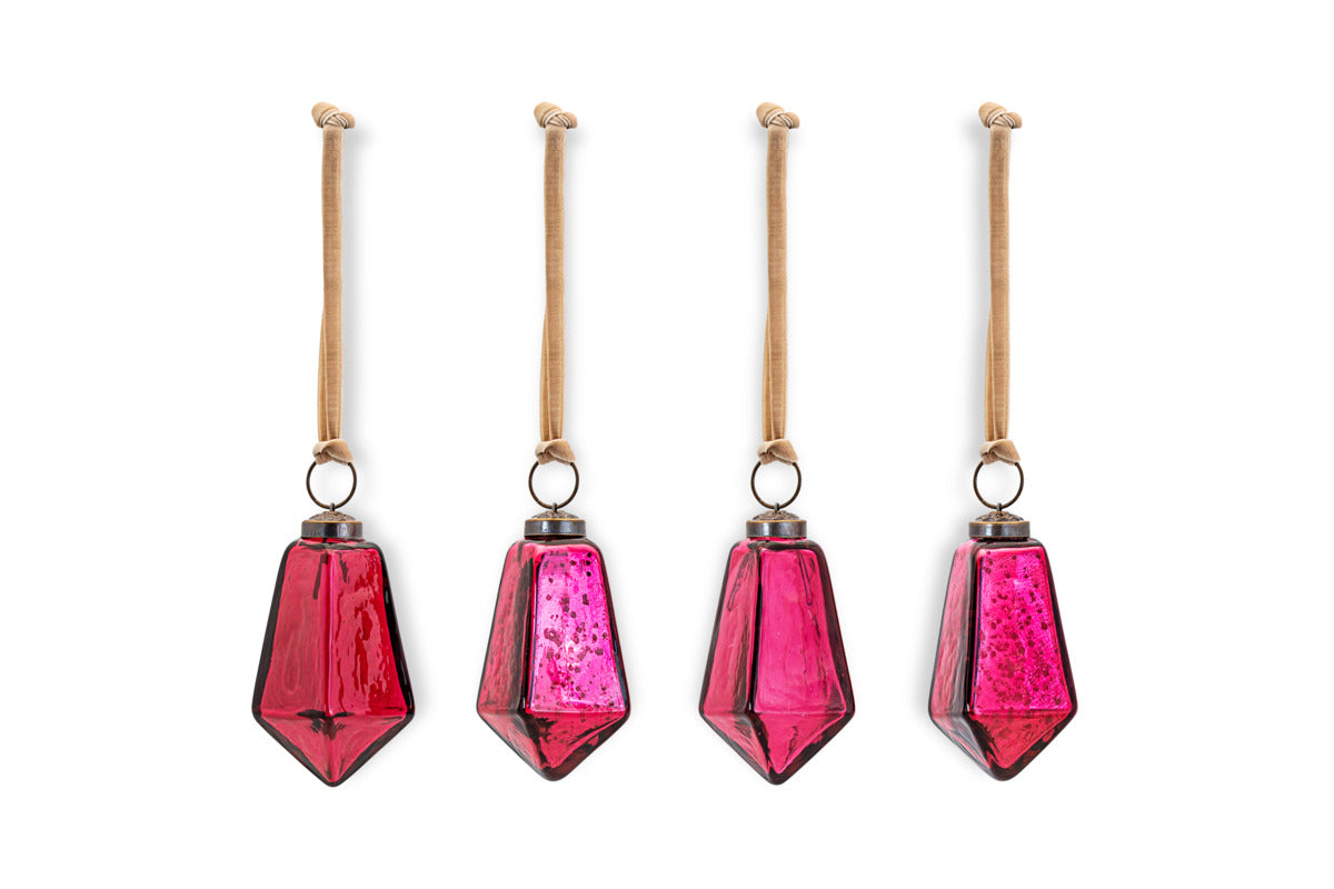 Ratnam Baubles - Mixed Merlot - (Set of 4)-CHRISTMAS DECORATIONS-Nkuku