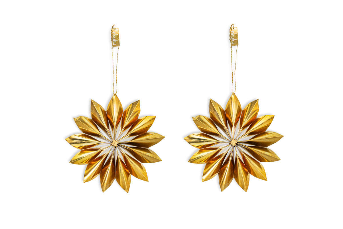 Amata Brass Star Baubles - Antique Brass - (Set of 2)-CHRISTMAS DECORATIONS-Nkuku