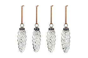 Athardi Drop Bauble - Antique Silver - (Set of 4)-CHRISTMAS DECORATIONS-Nkuku