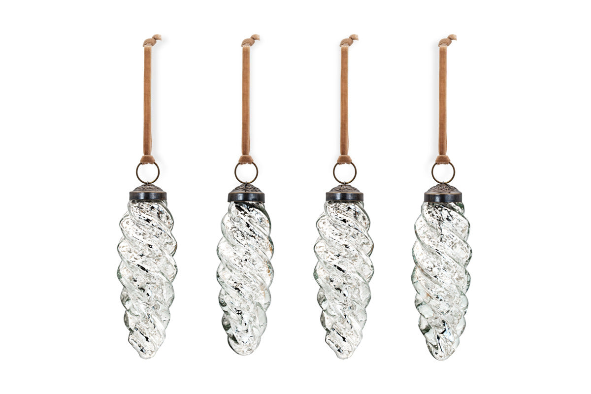 Athardi Drop Bauble - Antique Silver - (Set of 4)-CHRISTMAS DECORATIONS-Nkuku