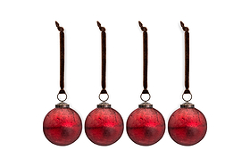 Pannee Round Baubles - Merlot - (Set of 4)-CHRISTMAS DECORATIONS-Nkuku