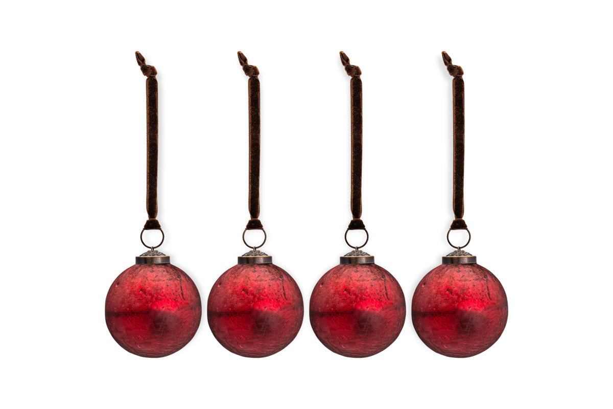 Pannee Round Baubles - Merlot - (Set of 4)-CHRISTMAS DECORATIONS-Nkuku