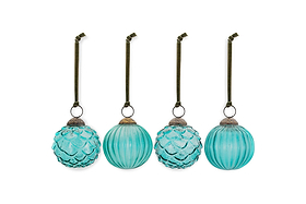 Hara Baubles - Antique Teal - (Set of 4)-CHRISTMAS DECORATIONS-Nkuku