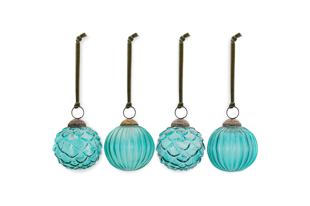 Hara Baubles - Antique Teal - (Set of 4)-CHRISTMAS DECORATIONS-Nkuku