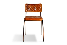 Amala Leather Weave & Iron Dining Chair - Aged Tan-SEATING-Nkuku