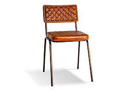 Amala Leather Weave & Iron Dining Chair - Aged Tan-SEATING-Nkuku