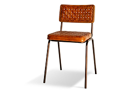 Amala Leather Weave & Iron Dining Chair - Aged Tan-SEATING-Nkuku