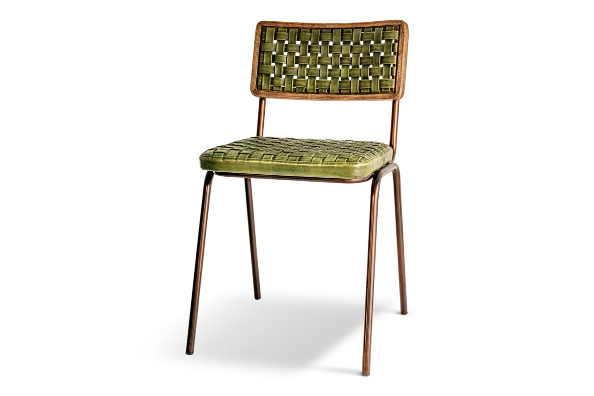 Amala Leather Weave & Iron Dining Chair - Rich Green-SEATING-Nkuku