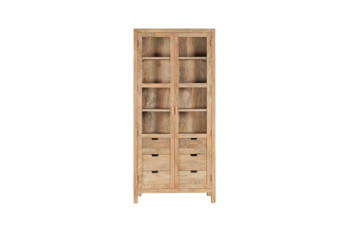 Artha Mango Wood & Glass Tall Cabinet - Natural-STORAGE FURNITURE-Nkuku