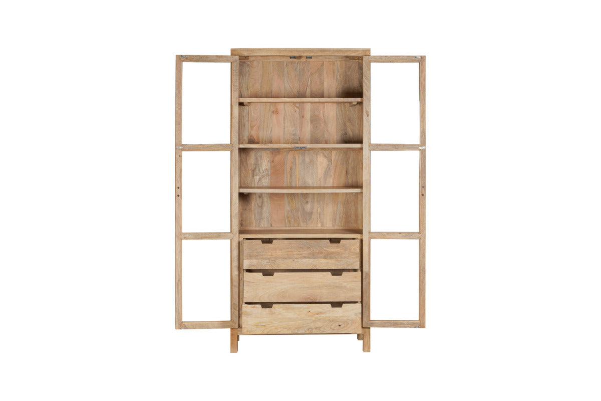 Artha Mango Wood & Glass Tall Cabinet - Natural-STORAGE FURNITURE-Nkuku