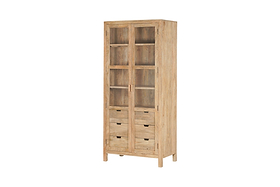 Artha Mango Wood & Glass Tall Cabinet - Natural-STORAGE FURNITURE-Nkuku