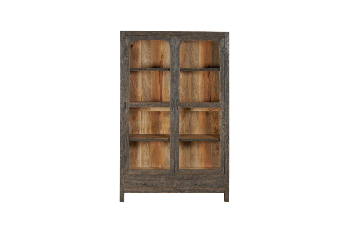 Valin Mango Wood & Glass Cabinet - Charcoal - Wide