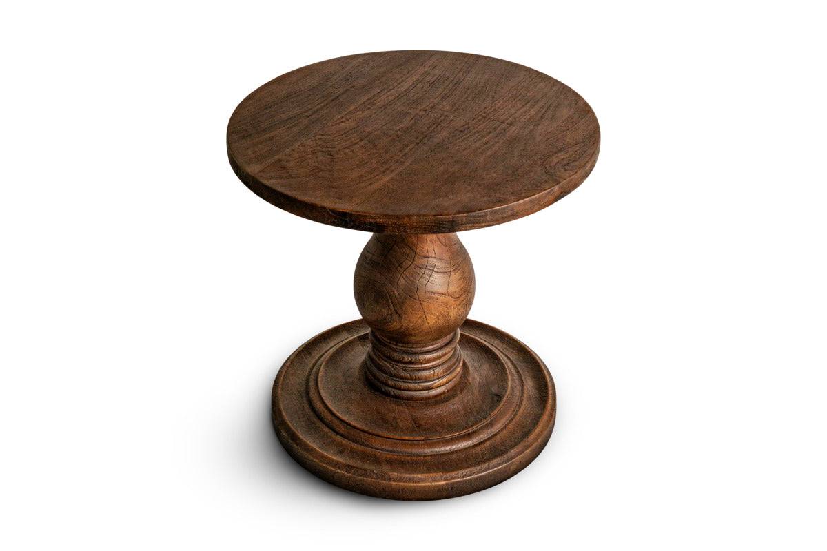 Laya Carved Wood Side Table - Chocolate Brown