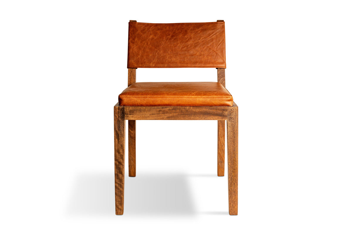 Kusa Mango Wood & Leather Dining Chair - Aged Tan-SEATING-Nkuku