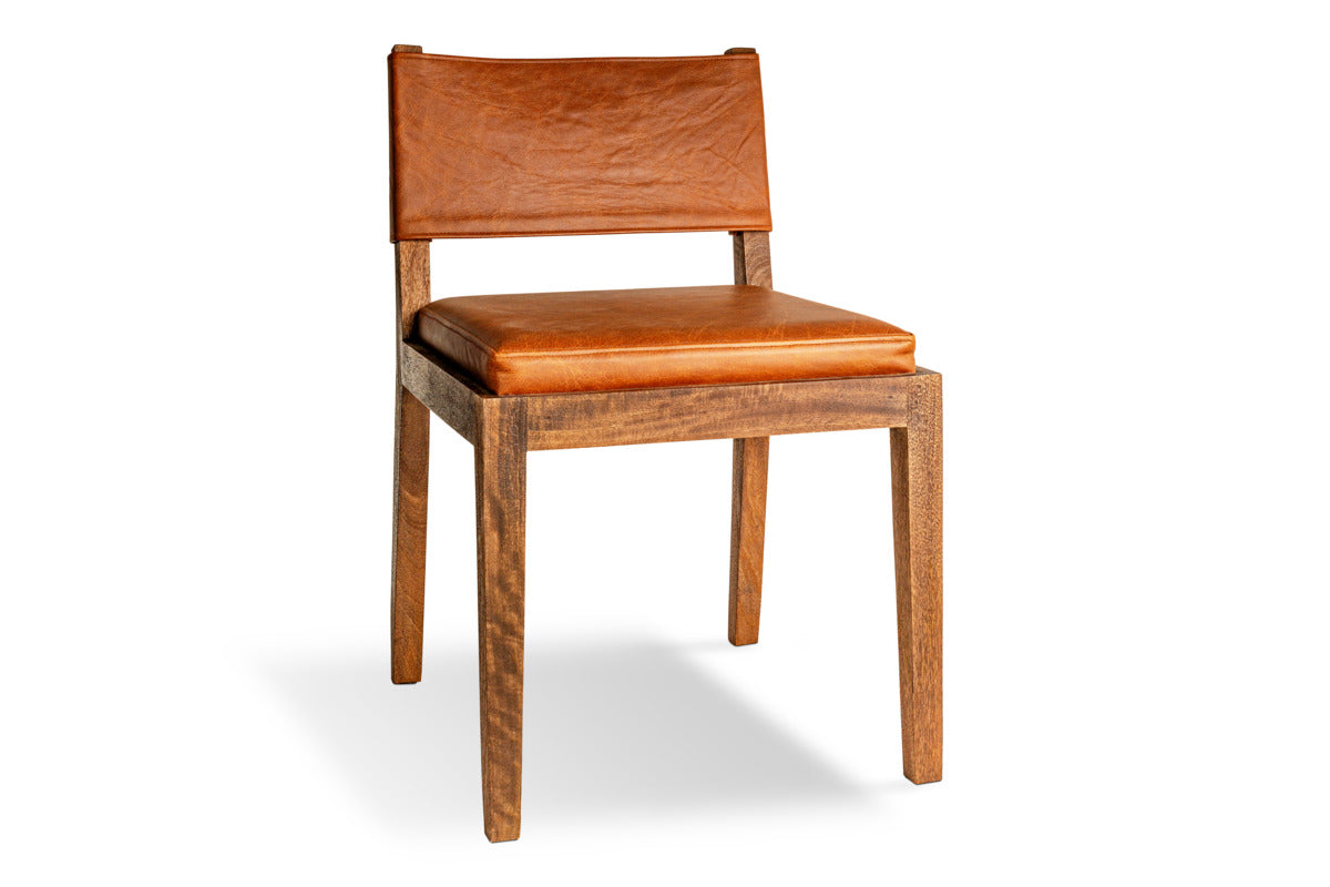 Kusa Mango Wood & Leather Dining Chair - Aged Tan-SEATING-Nkuku
