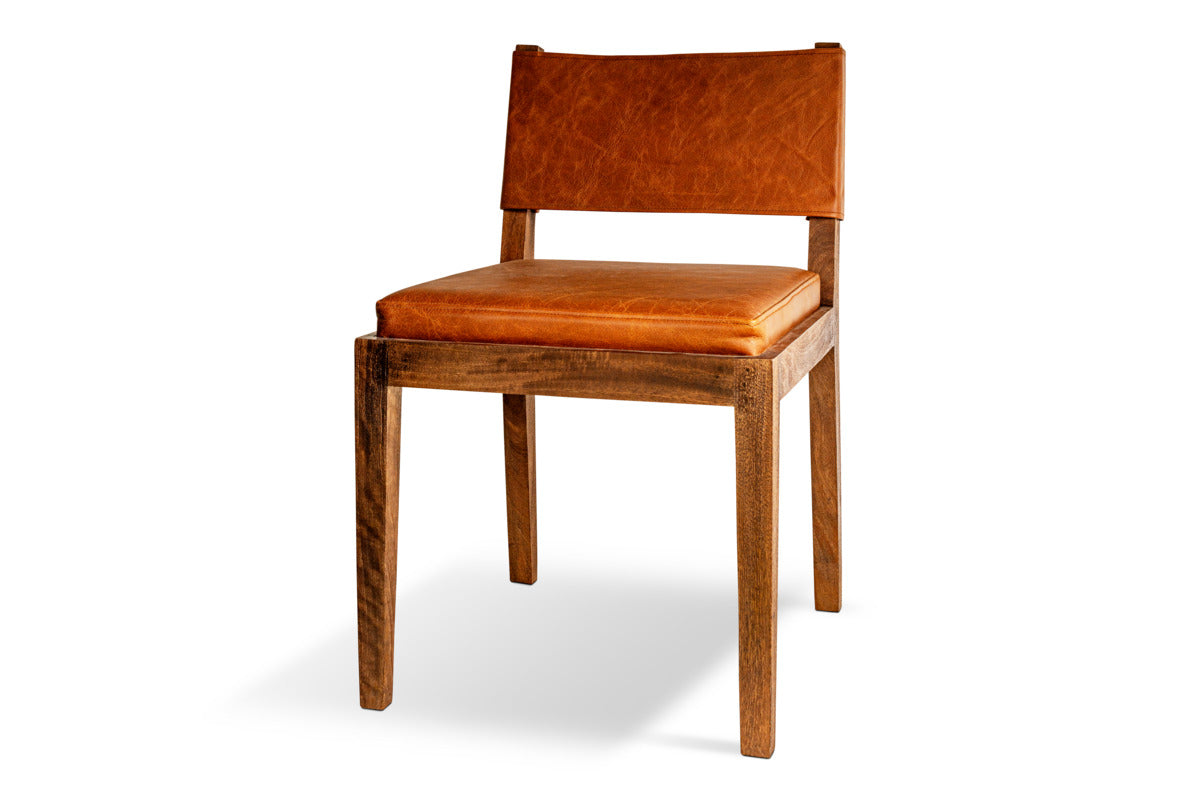 Kusa Mango Wood & Leather Dining Chair - Aged Tan-SEATING-Nkuku