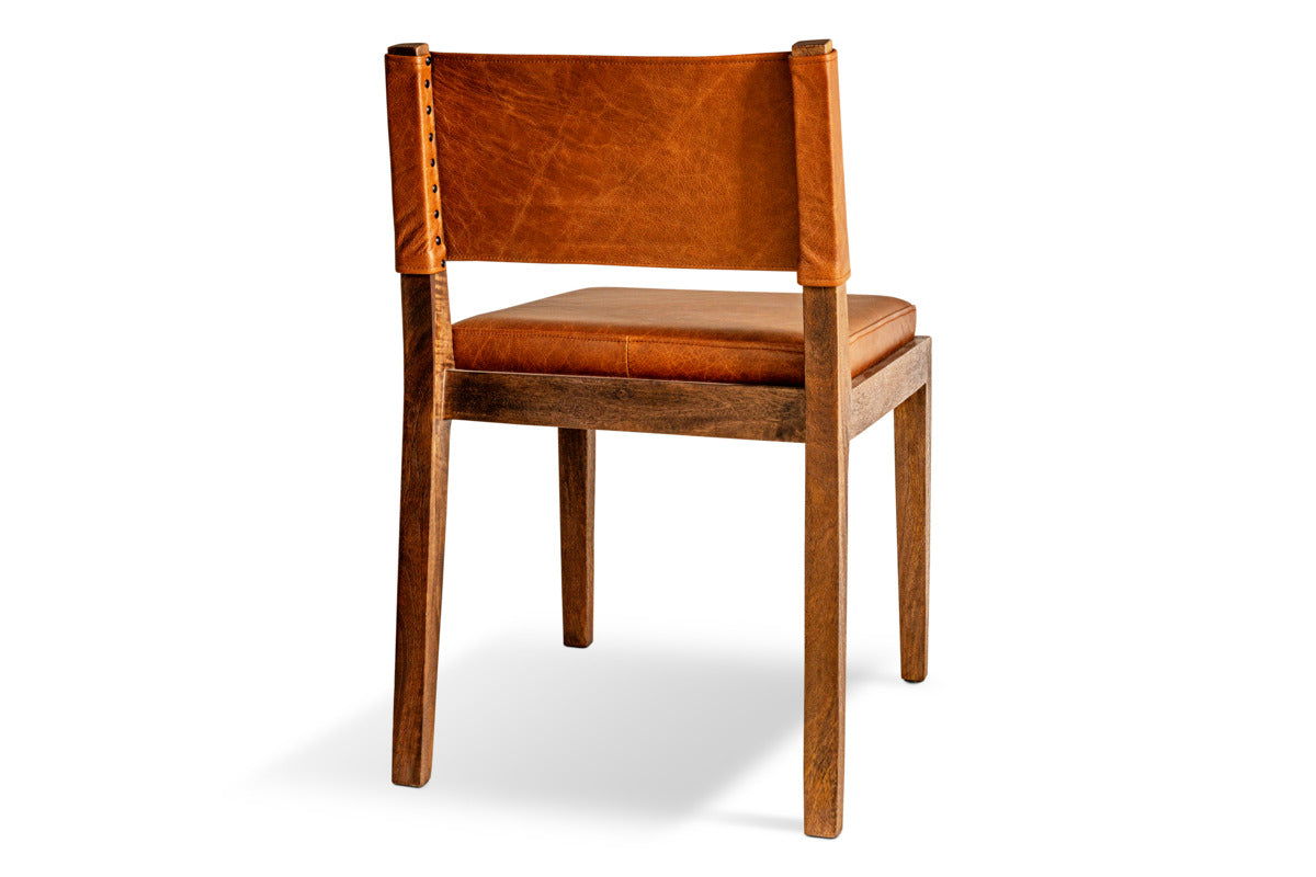 Kusa Mango Wood & Leather Dining Chair - Aged Tan-SEATING-Nkuku