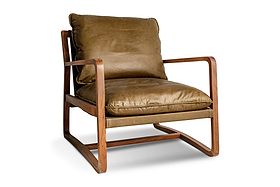 Baloo Acacia Wood & Leather Occasional Chair - Olive Green-SEATING-Nkuku