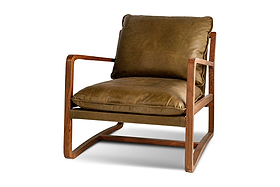 Baloo Acacia Wood & Leather Occasional Chair - Olive Green-SEATING-Nkuku