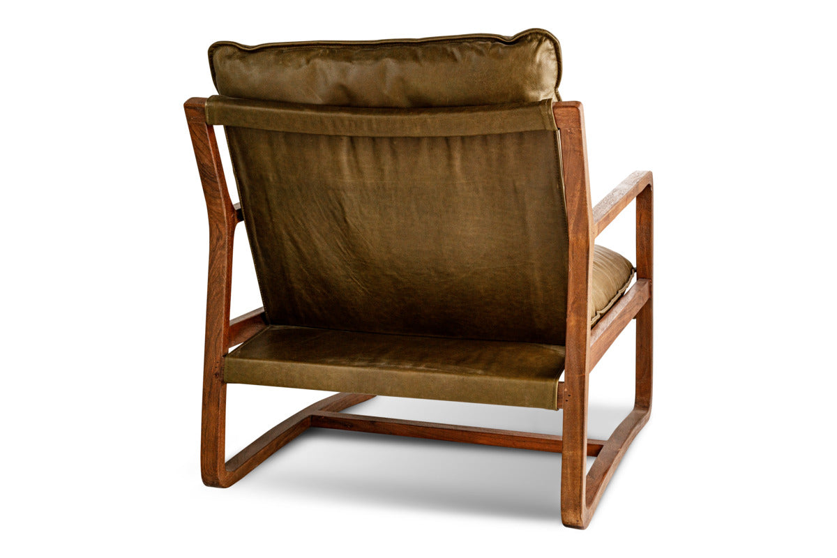 Baloo Acacia Wood & Leather Occasional Chair - Olive Green-SEATING-Nkuku
