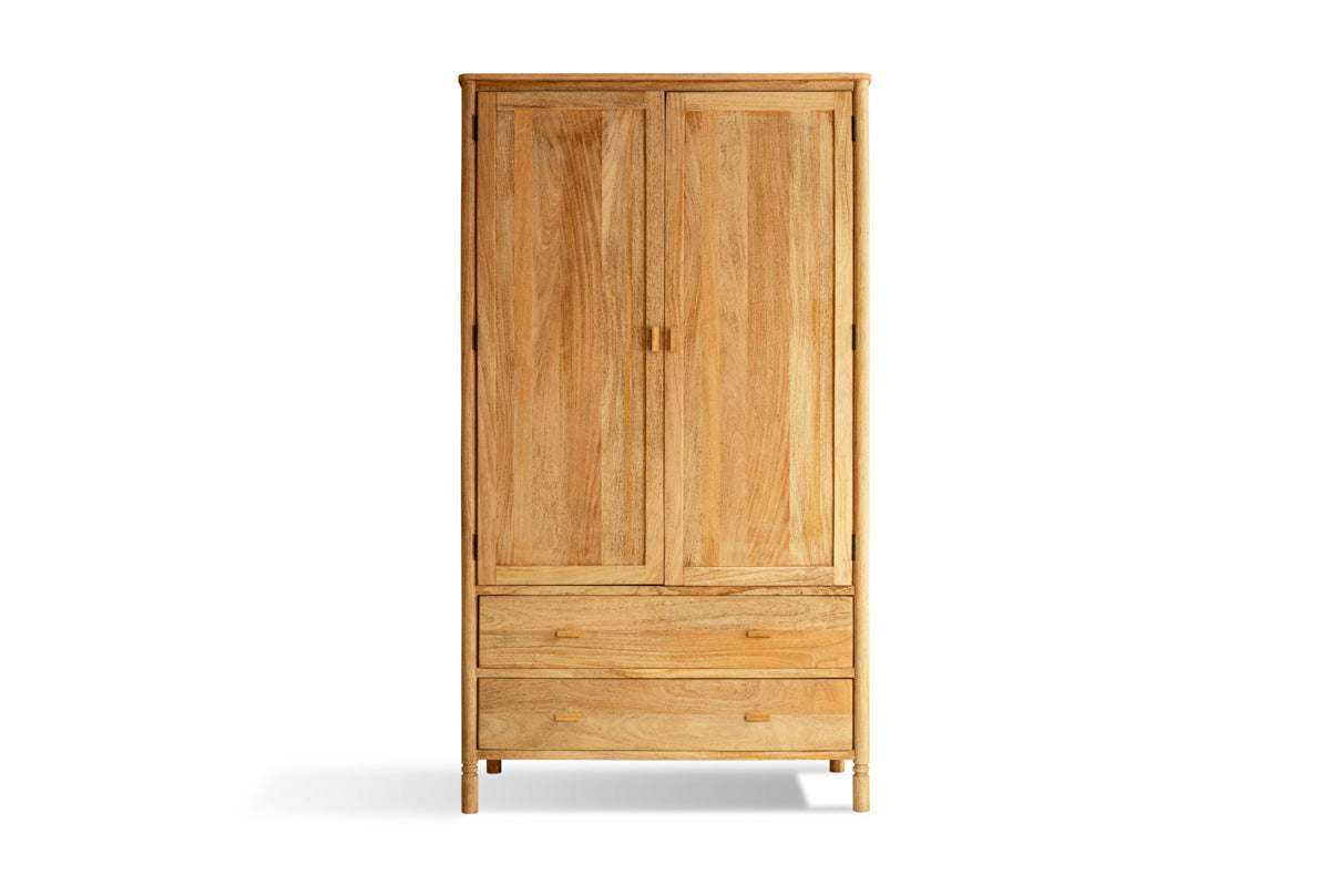 Sri Mango Wood Wardrobe - Natural-BEDROOM FURNITURE-Nkuku
