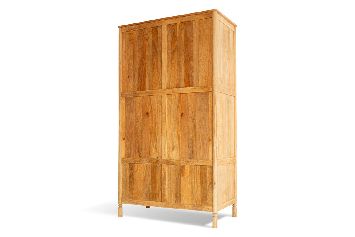 Sri Mango Wood Wardrobe - Natural-BEDROOM FURNITURE-Nkuku