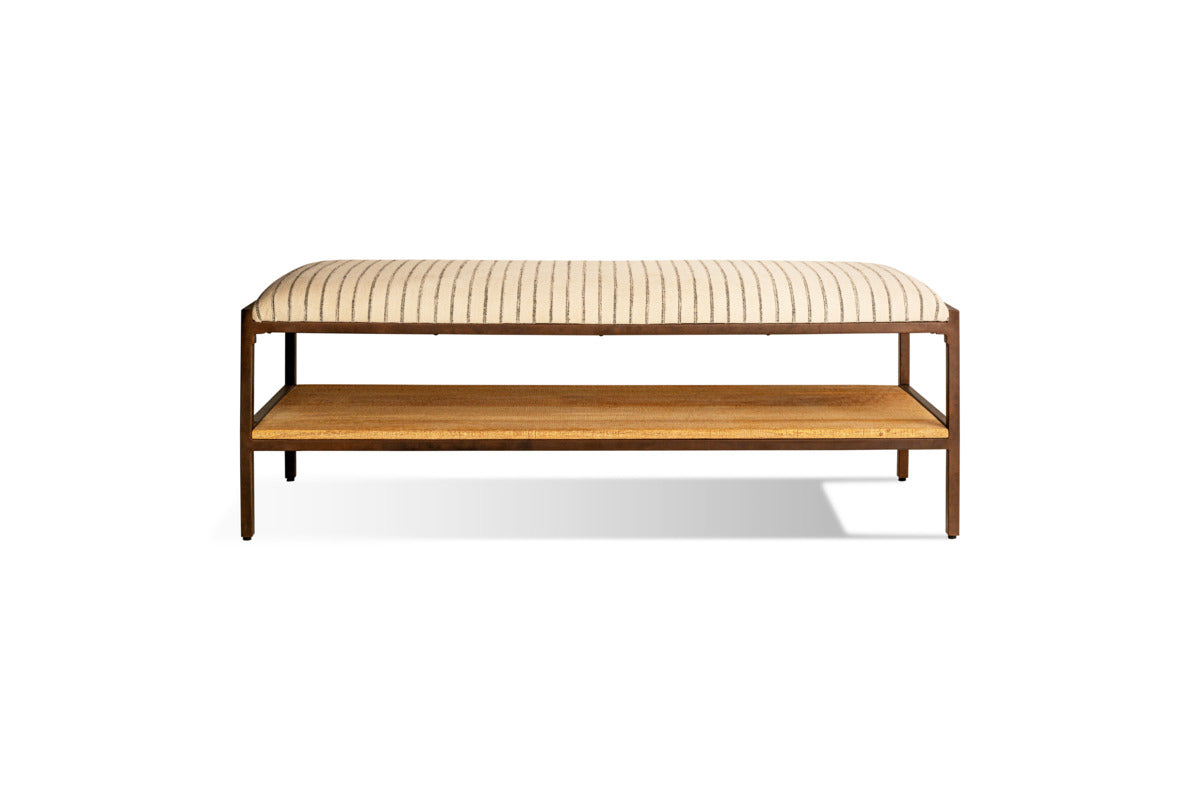 Sanja Cotton Upholstered Bench - Charcoal & Natural-SEATING-Nkuku