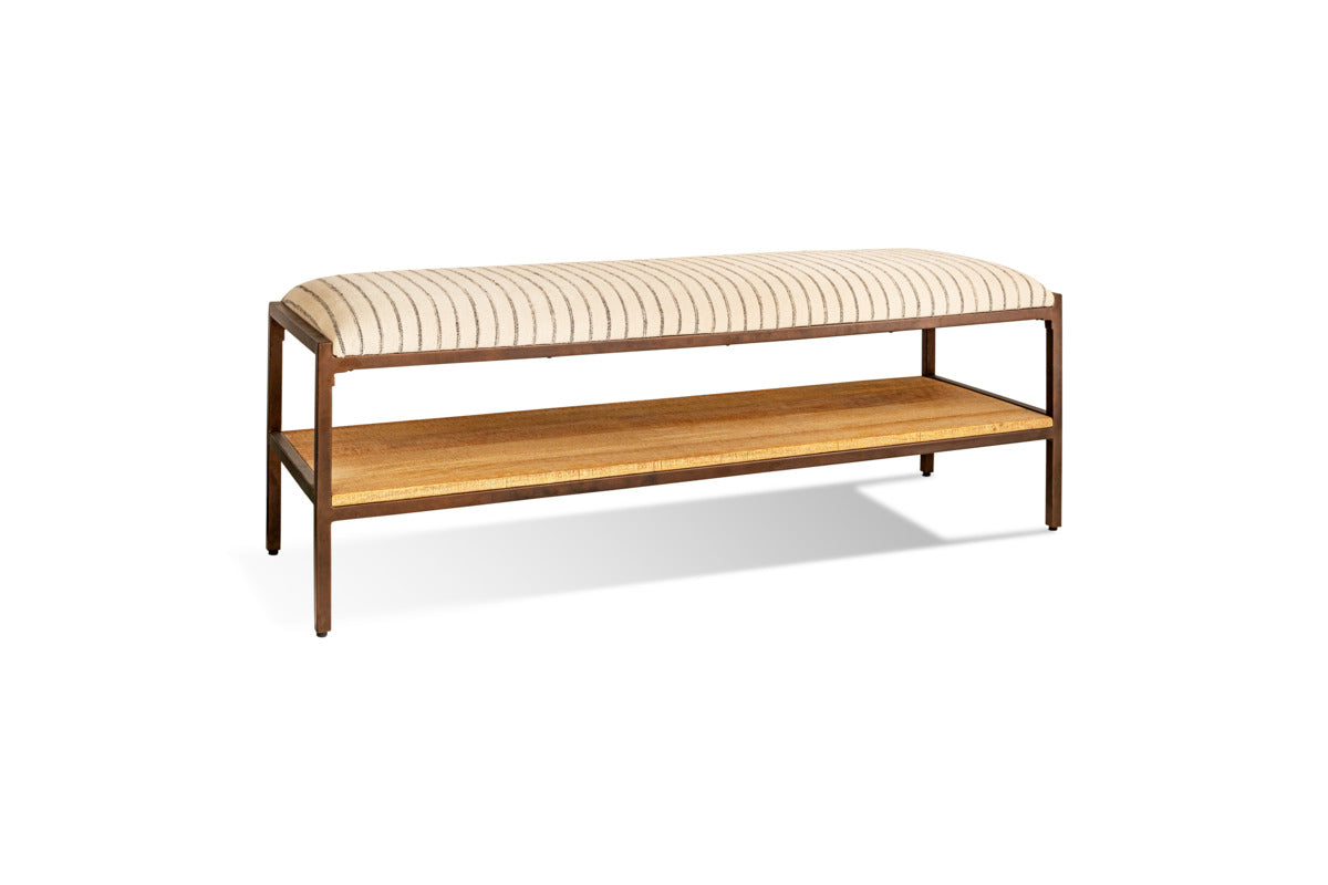 Sanja Cotton Upholstered Bench - Charcoal & Natural-SEATING-Nkuku