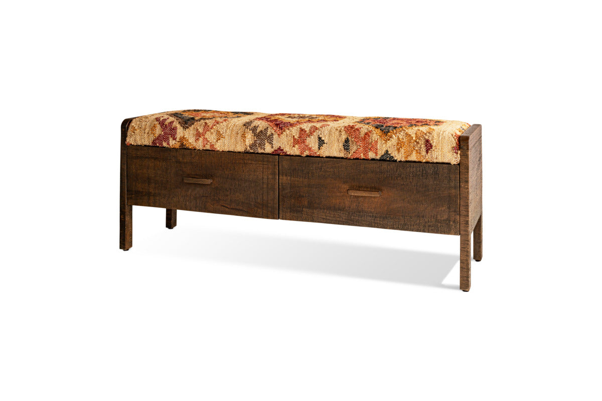 Barir Mango Wood Upholstered Storage Bench - Chocolate Brown-SEATING-Nkuku