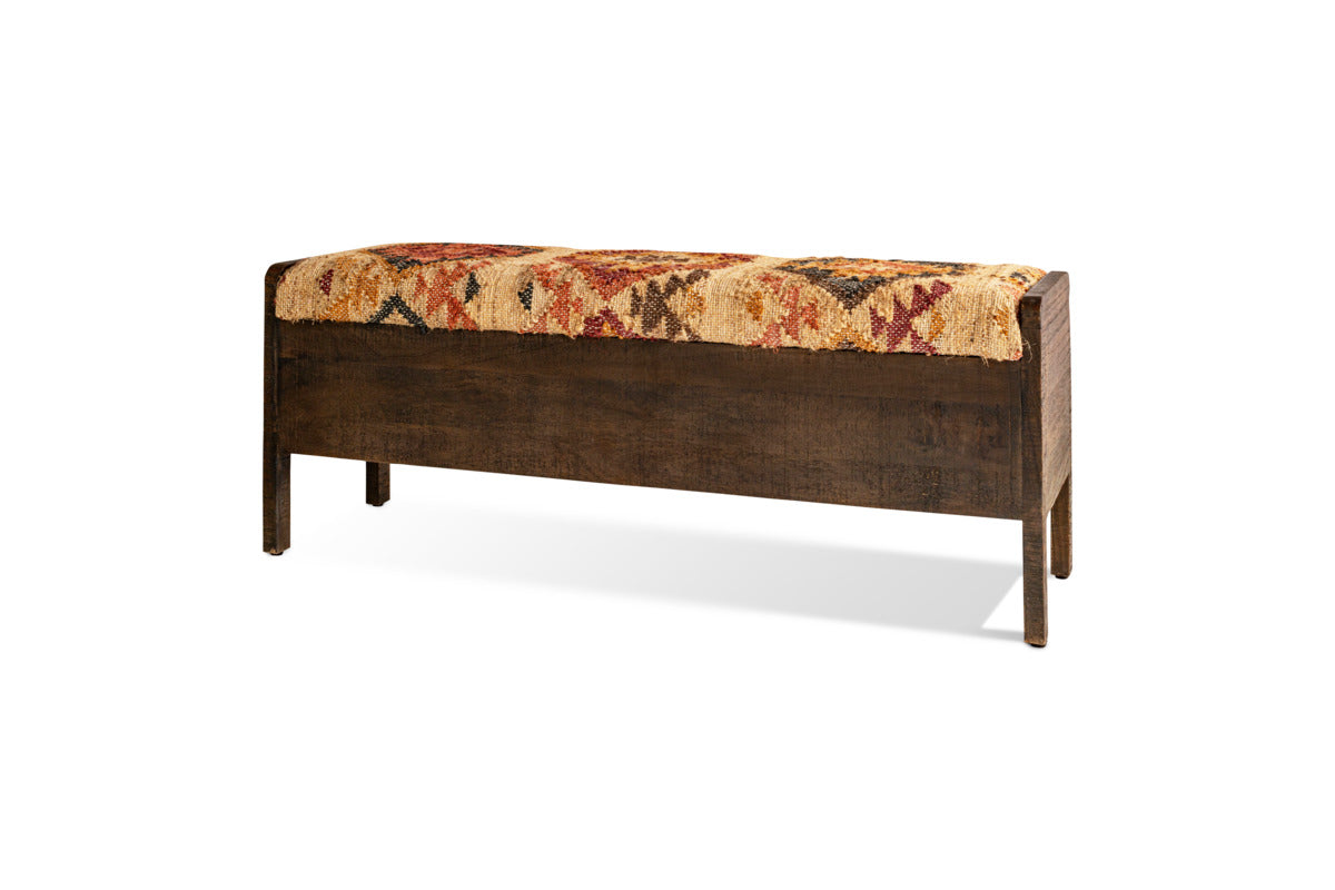 Barir Mango Wood Upholstered Storage Bench - Chocolate Brown-SEATING-Nkuku