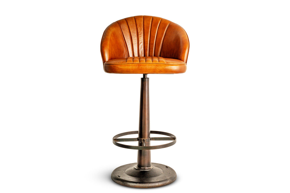 Lal Leather Swivel Counter Chair - Aged Tan-SEATING-Nkuku