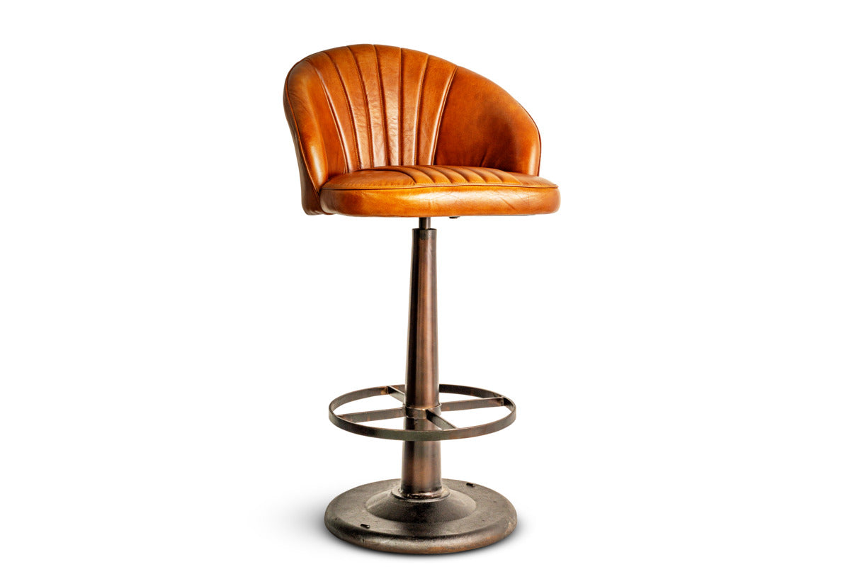 Lal Leather Swivel Counter Chair - Aged Tan-SEATING-Nkuku
